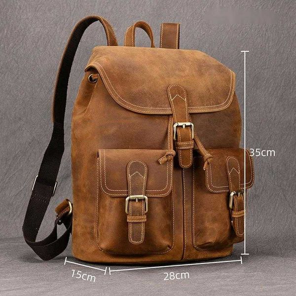

leather backpack women's 13 inch genuine leather backpack men's headcoat cowhide fashion casual bag 230715
