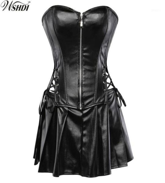 

black faux leather corset dress overbust boned basque mini skirt lingerie bodyshaper slimsuit nightwear s6xl plus size16198530, Black;white