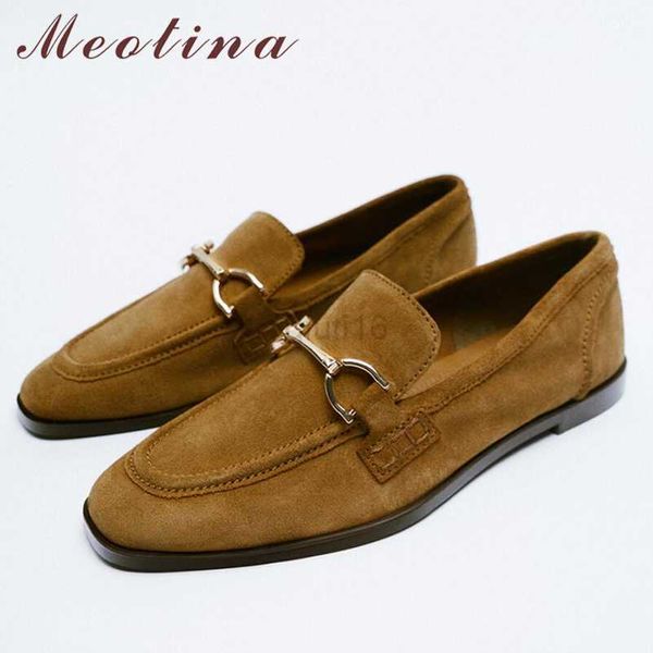 

dress shoes meotina ins za women loafers shoes genuine leather flat shoes metal decoration round toe ladies footwear spring autumn black 43