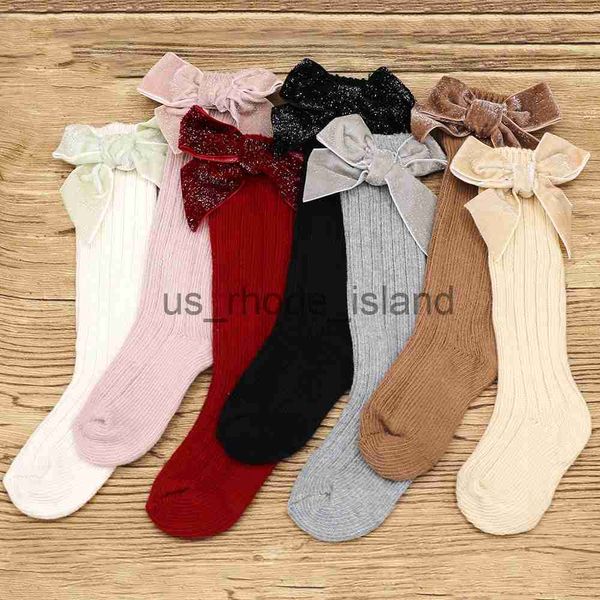 

kids 0-5 years long for girls christmas big glittering velvet bow cotton winter kids children's warm knee high sock x0727, Pink;yellow