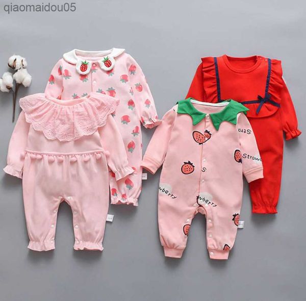 

baby girl clothes lovely strberry pattern newborn infant long sleeve rompers toddler kids cotton jumpsuit outfits onesies l230712, Blue