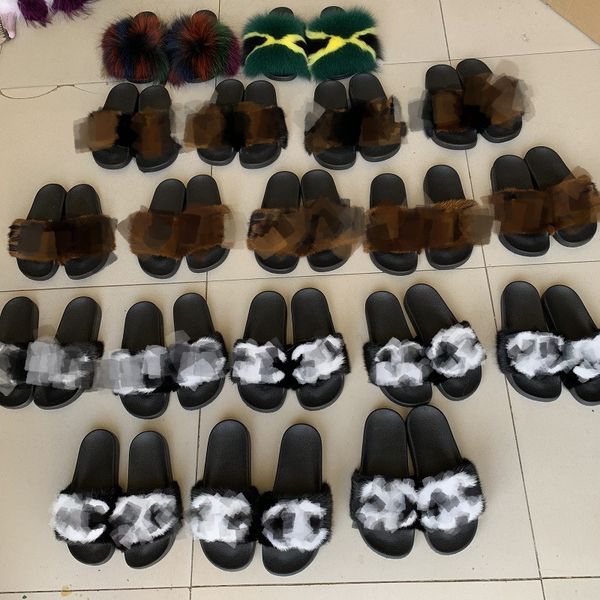 

authentic wool mink hair fur slippers women sandals ladies fashion designer fluffy fuzzy slippers winter indoor office casual shoes mule rub, Black