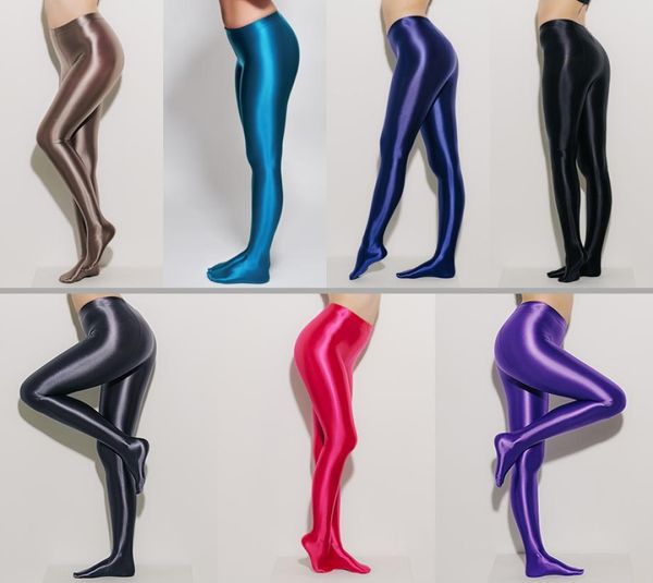 

leohex spandex glossy opaque pantyhose shiny high waist tights stockings yoga pants training women sports leggings fitness y25700880, Black