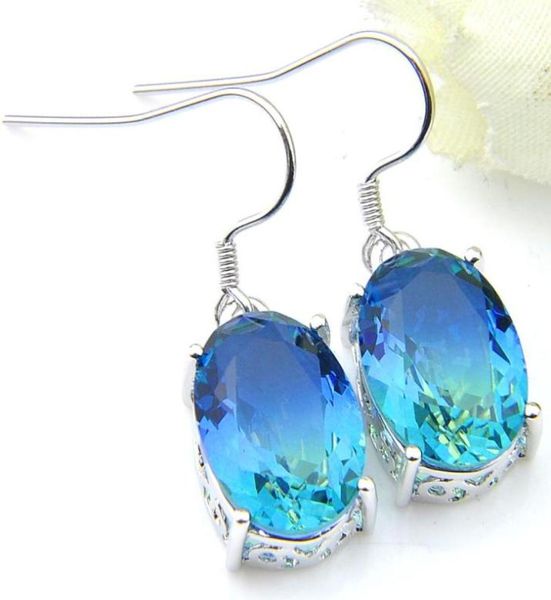 

luckyshine10 pair oval bi colored tourmaline gems silver charm women dangle earrings cubic zirconia crystal earring jewelry new8548091745