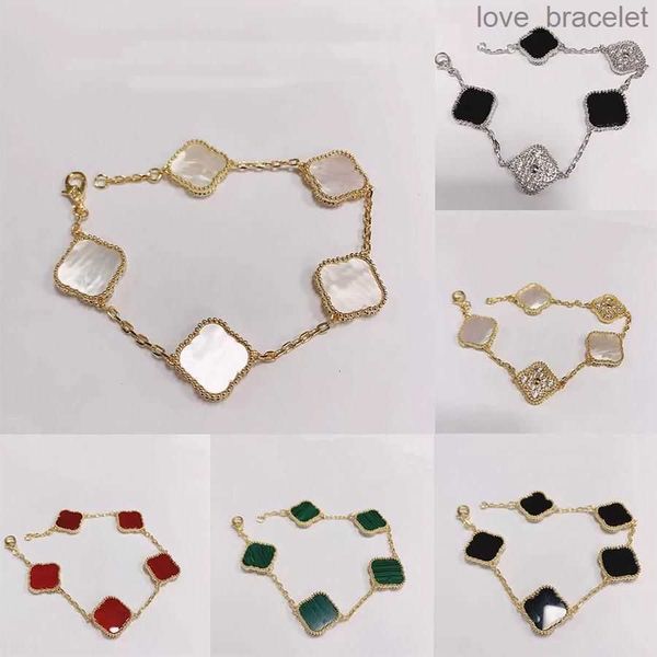 

925 silver designer lucky elegant charm bracelet cleef fashion vintage 5 motifs bracelets clover leaf necklace luxury design wedding jewelry, Black