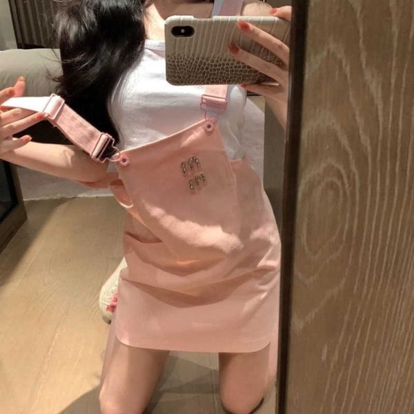 

23ss new dress fashion letters embroidery diamond suspenders skirt summer cotton slim sleeveless vest short skirt womens clothing, Black;gray