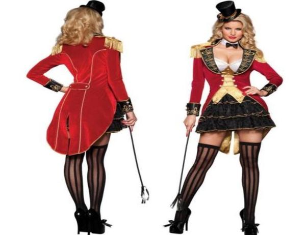

carnival ringmaster ladies fancy dress circus lion tamer womens adults costume4262730, Black;red