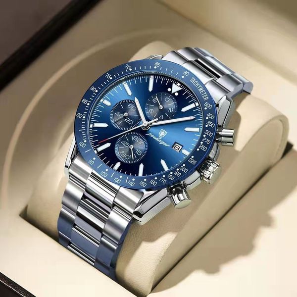 

wristwatches poedagar luxury men watch fashion chronograph waterproof luminous date stainless steel quartz man clock reloj 230727, Slivery;brown