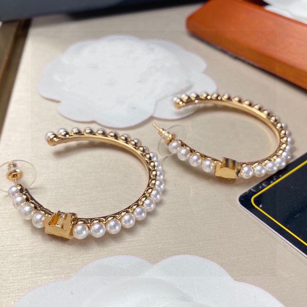 

stud c earring designer luxury jewelry women earing classics c logo hoop pearl earrings fashion ccity woman 43323, Golden;silver