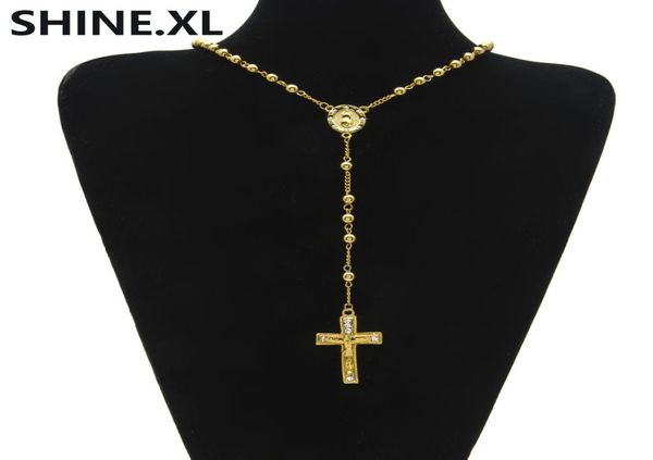 

hip hop iced out long rosary necklaces bead chain pendant gold color catholic church ball jewelry1490543, Silver