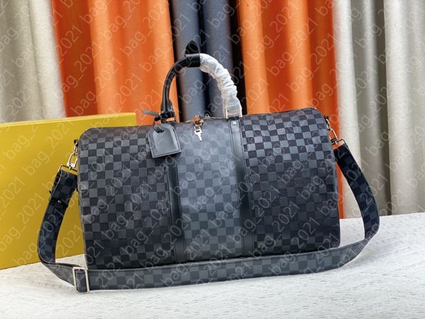 

7a keepall bandouliere50 duffle bag n40443 designer men's weekend travel bag damier infini leather handbag classic checkerboard pattern