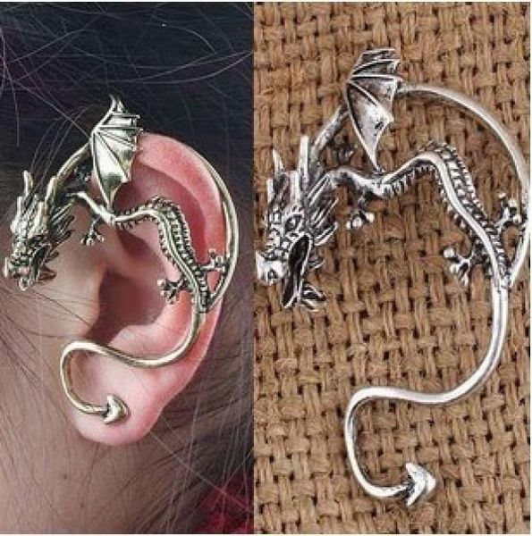 

2 colors dragon ear cuffs antique silver copperblack tone piercing single bone clips stud cuff earrings3485577