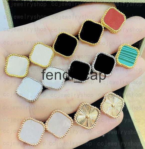 

fashion vintage 4/four leaf clover charm stud earrings back mother-of-pearl silver 18k gold plated agate for women girls valentine's mo, Golden;silver