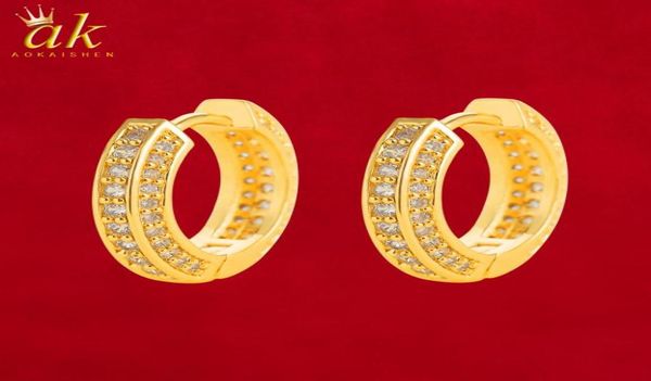 

aokaishen iced single hoop earring for women gold color bling cubic zircon charms hip hop jewelry8273654, Golden;silver