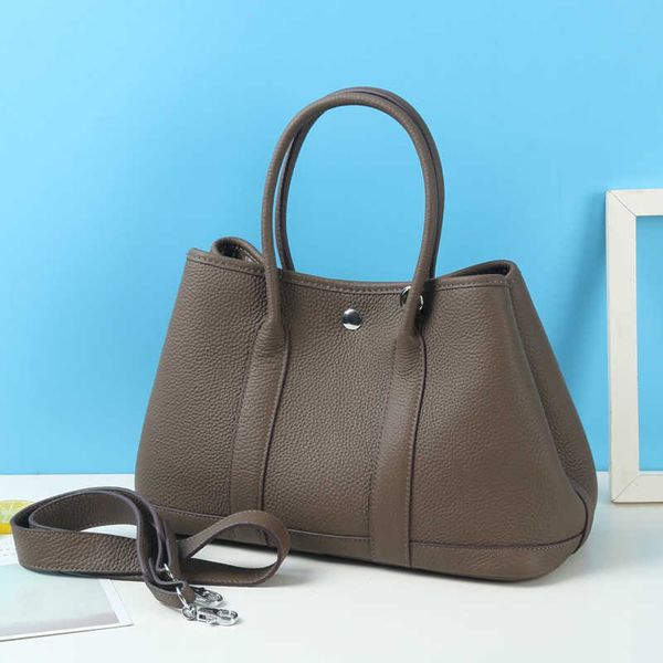 

classic garden party tote bag grain litchi layer cowhide garden bag large capacity fashion tote leather lady handbag wide shoulder strapgrql