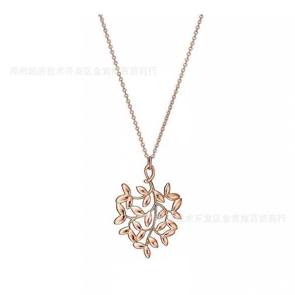 

fashion tiffay olive branch pendant 925 silver simple leaf necklace with logo