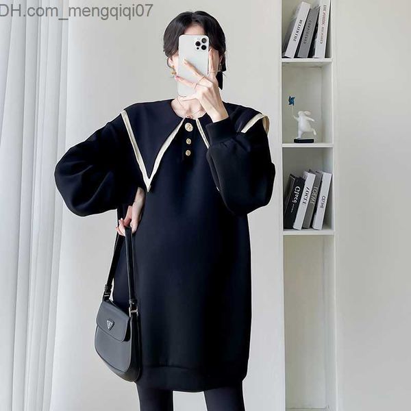 

maternity dresses 5596# autumn winter korean fashion pregnant women hoodie oversized loose sweatshirt pregnant women's z230728, White