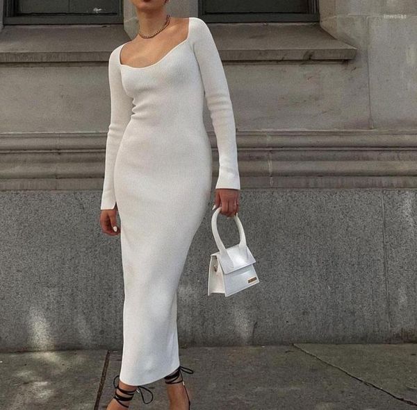

party dresses 2022 autumn winter solid ladies maxi off shoulder ribbed knitted sweater dress long sleeve slim fit bodycon2505519, White;black