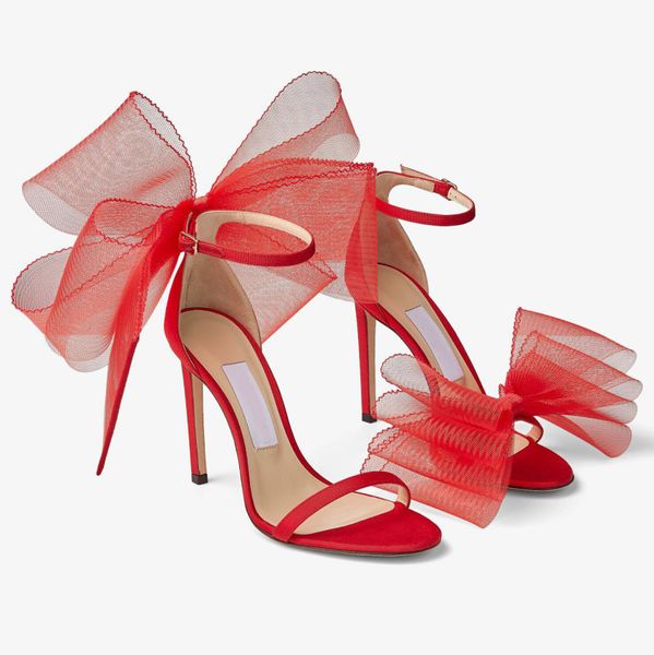 

designer sandals women shoes luxury aveline 100 sandal with oversized mesh bows open toes slender heel eu35-43 with box dresses wedding, Black
