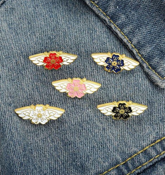 

angel wings sakura enamel pins cherry blossom brooches lapel badges bag cartoon flowers artistic design brooch pin whole9493145, Blue
