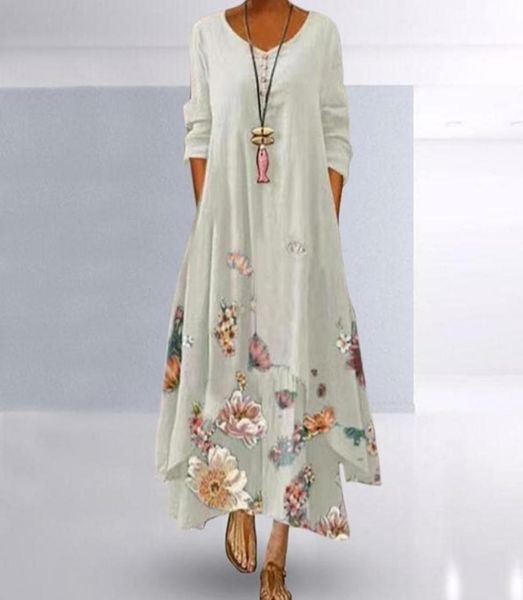 

casual dresses women summer dress flroal printed female full sleeve party maxi long ladies beach loose sundress vestidos2993375, Black;gray