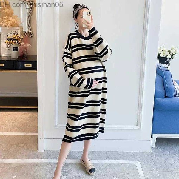 

maternity dresses dresses maternity knitting sweater nursing dresses autumn winter clothes for pregnant women 2022 new oneck striped pregnan, White