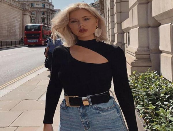 

women039s jumpsuits rompers 2021 cutout front bodysuit women bodycon skinny body suit mock neck long sleeve playsuit bl3054659, Black;white