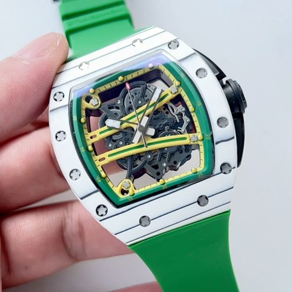 

2023 new version skeleton watches mens luxury watch luxury green ceramic case mens automatic wristwatches rubber strap sapphire eta watch, Slivery;brown