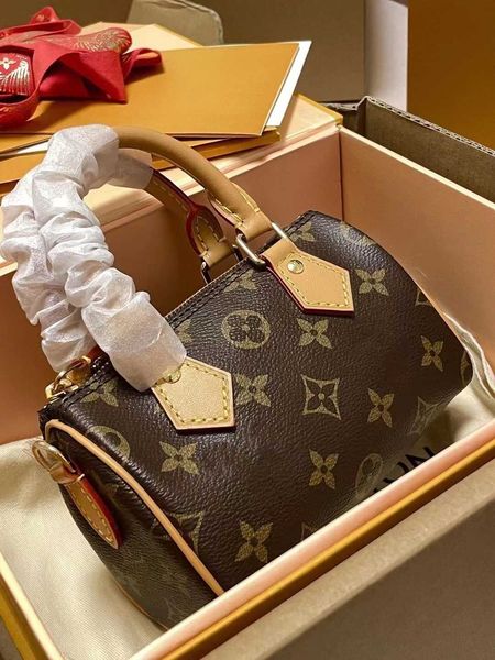 

luxury designer factory direct sales 2023 original leather women's speedy new nano one shoulder crossbody boston pillow bag