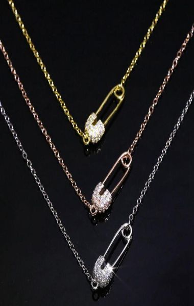 

unique luxury necklace tiny cz pave pin necklace for women fashion collier femme jewelery35428389443200, Silver