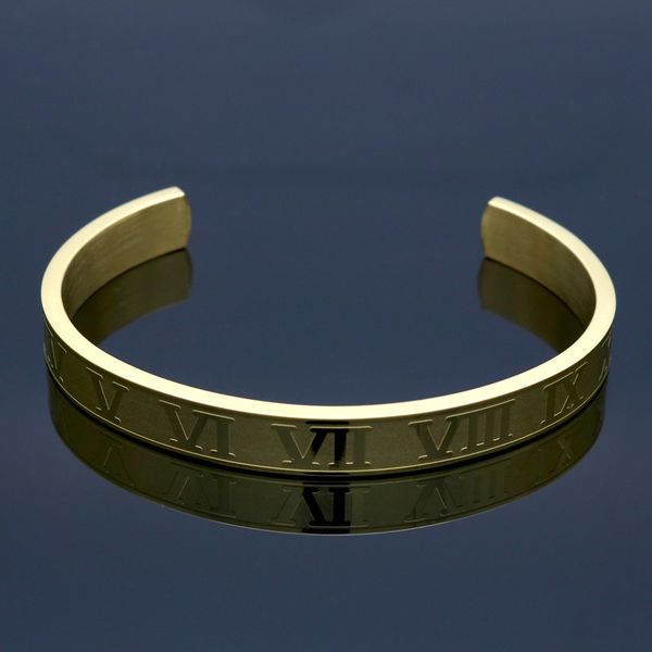 

bracelet designer silver rose gold bangles for women men c type roman numeral open titanium bracelet wide version and thin version couple br, Black