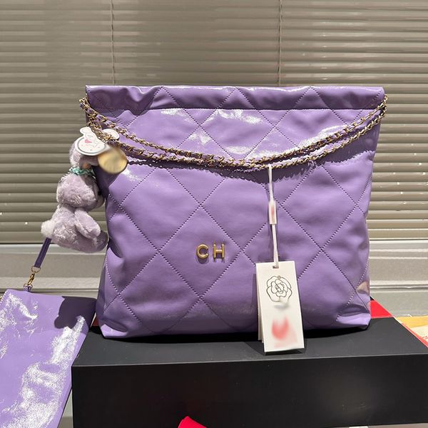 

womens shoulder bag 22 oversized garbage bag leather diamond hardware metal buckle bunny pendant two-piece set coin charm coin purse crossbo