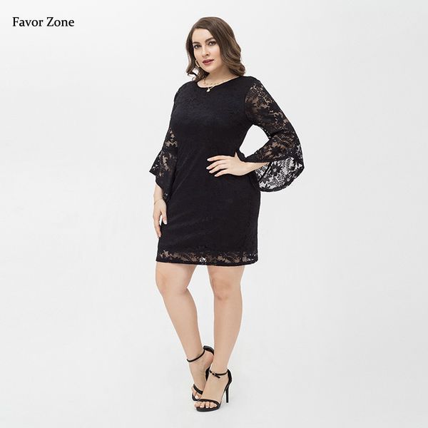 

plus size dresses size lace mini dresse summer elegant chic evening flare long sleeve large office dress for mature women 230727, Black