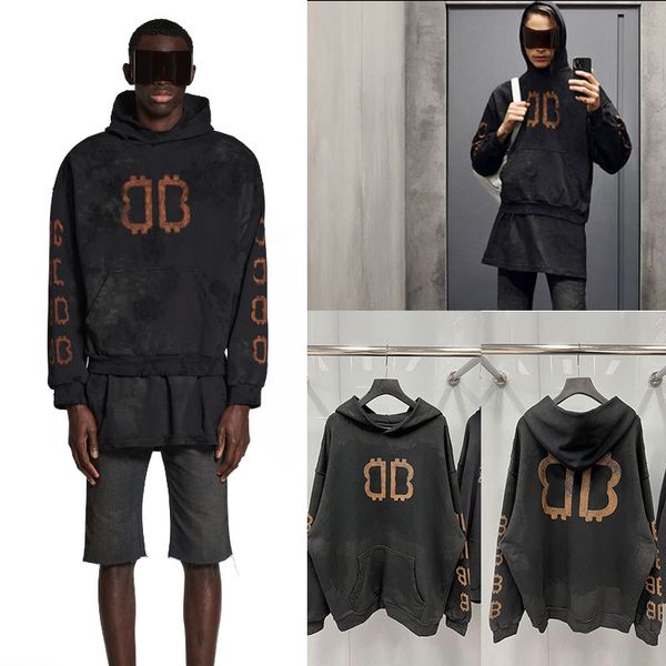 

hoodies 23ss crypto hoodie spring autumn new black fashionable curly fleece worn-out and dirty effect loose couple mens sweatshirts