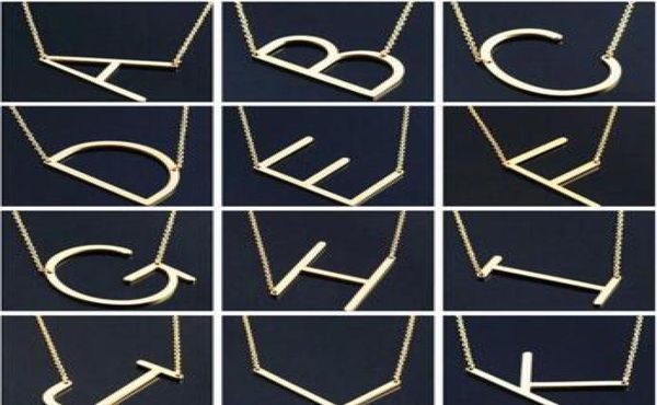 

women fashion sideways personalized az letter name initial gold silver plated stainless steel necklace pendant for women gif1087610