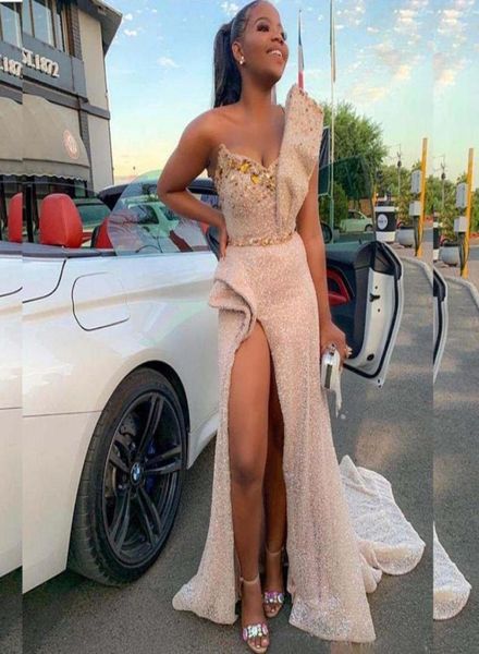 

2019 sheath prom evening dress shinny sequined high split formal party gown black girls pageant dresses3431296, Black;red