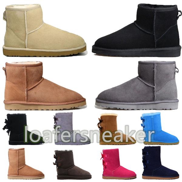 

winter boots fur platform ladies snow boots real sheepskin wool low-cut warm fur shoes man and women winter short boots super mini mens wome, Black