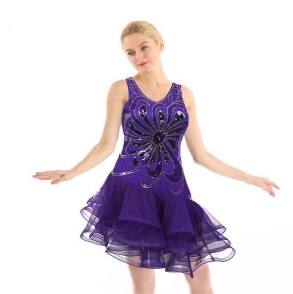 

latin dance dress with sequins ruffles for women sleevelesstango salsa competition lyrical dance costumes for ballroom per8058602, Black;red