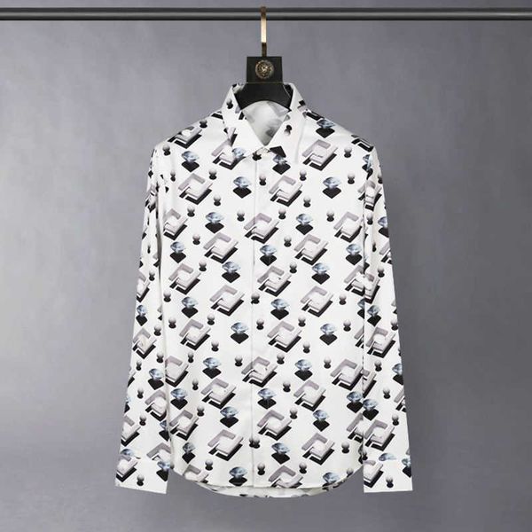 

luxury brand casual shirt mens polo shirts ff jacquard designer long sleeved t shirt anti-wrinkle business shirts men fashion cardigan coat, White;black