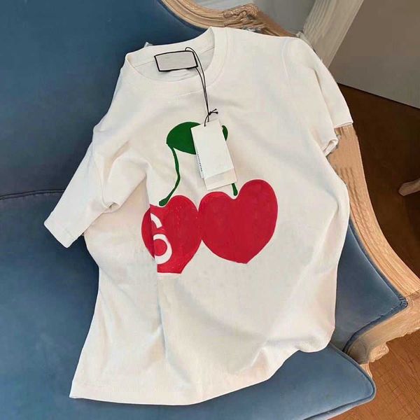 

short children t-shirts summer sleeve shirt baby girls boys red cherries letter pattern bottoming blouses kids clothes tees loose style, Blue
