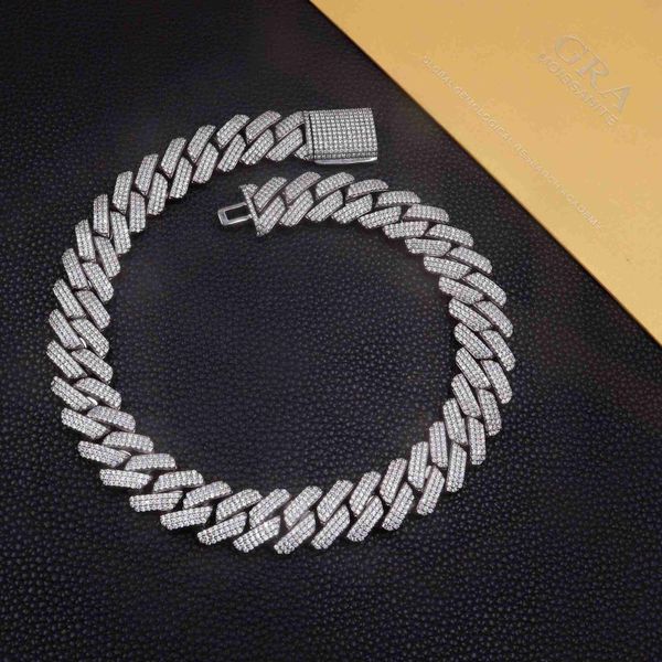 

hip hop jewelry 925 silver men cuban link chain moissanite 19mm iced out fine jewelry necklaces 18k gold plated