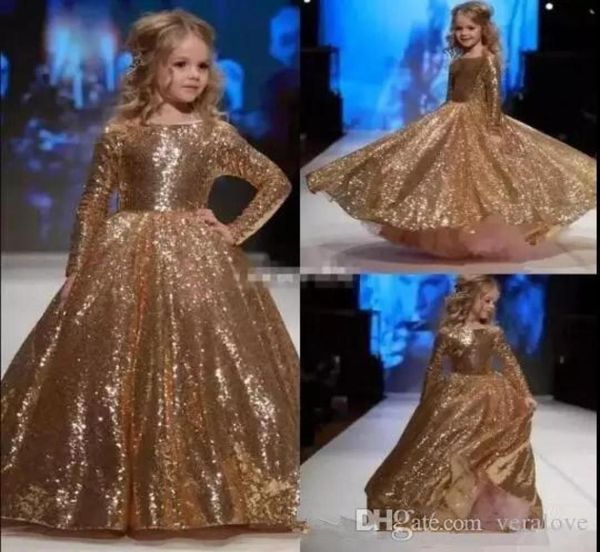 

new sparkly gold sequined little girl pageant dresses jewel neck long sleeve kids formal wear flower girls dress for wedding commu9144886, White;red