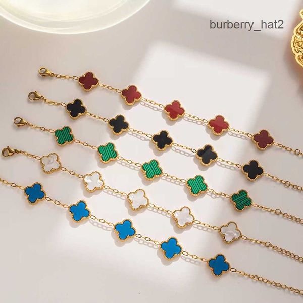 

fashion jewelry designer bracelet new four-leaf clover bracelet female south simple ins five-flower fritillary luck clover bracelet girl gif, Golden;silver