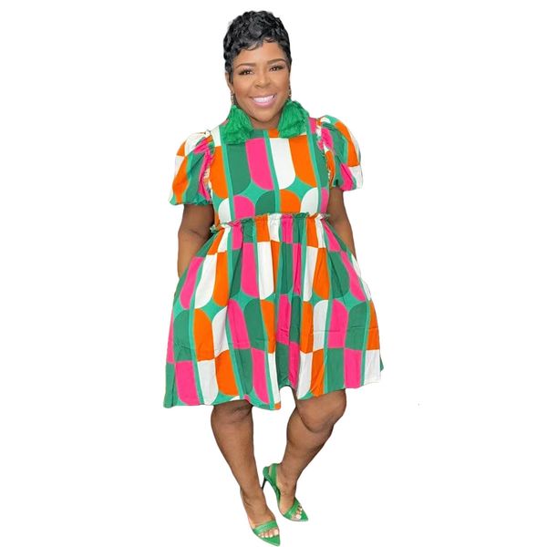 

plus size dresses size loose elegant dres print puff sleeve pretty cloth female casual wide gowns 2023 summer in party dress 230727, Black