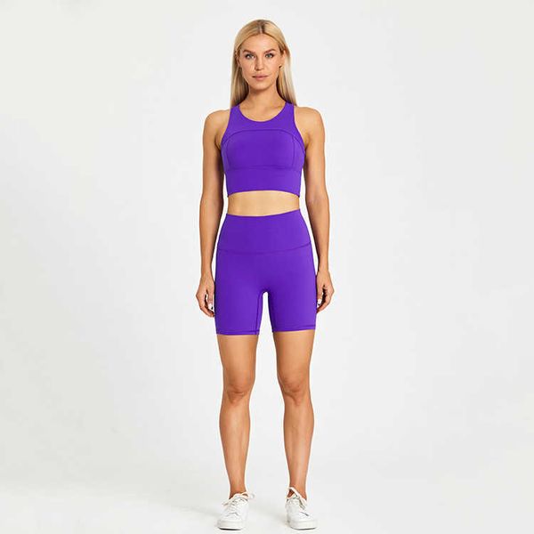 

lulu suit 2 pcs sports set exercise biker short 5" no center seam exercise running fitness back waist short sports gym workout short fa