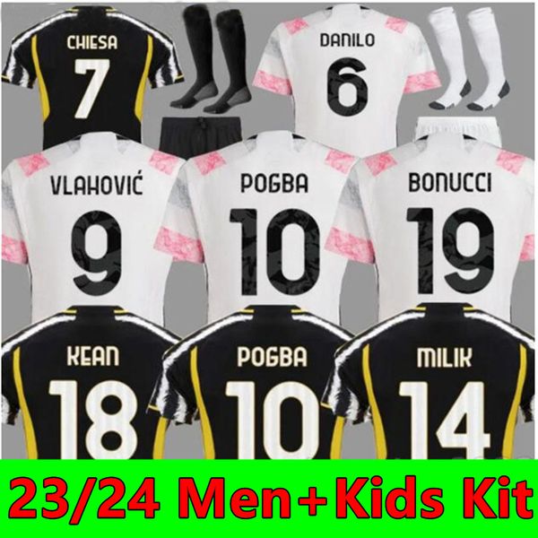

23 24 fans player version chiesa soccer jersey 2023 2024 home milik di maria vlahovic kean pogba mckennie locatelli jerseys kits men kids un, Black