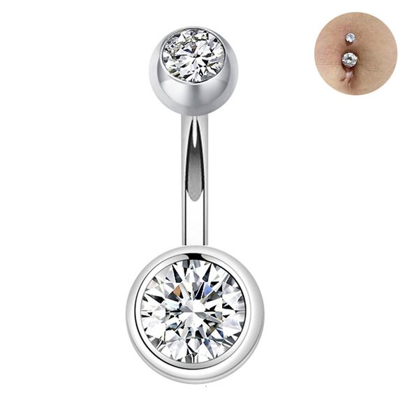 

navel bell button rings 925 sterling silver belly bar ring double gem body piercing jewellery 15x10 mm 230729