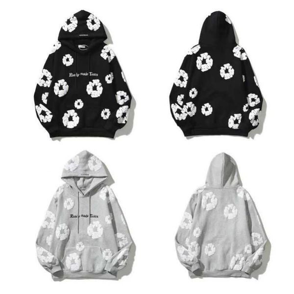 

fashion mens readymade denim tears hoodies flower puff printed distressed hoodie sweatshirt men pullover dw, Black