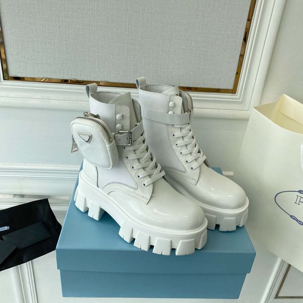 

2023autumn and winter triangle logo women's british style boots high women's shoes martin boots short boots lace up nylon mid boot, Black