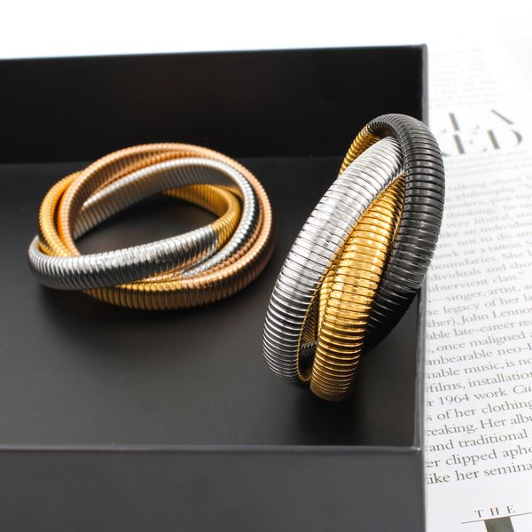 

gold sliver 18cm 20cm three-layer elastic bracelet bracelet stainless steel 18k gold plated bracelet hiphop element jewelry wire diameter 12, Black